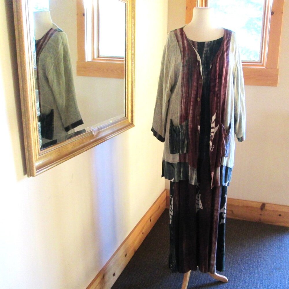 Kusnadi 100% Rayon Koi Batik Dress and Matching Button Front Jacket